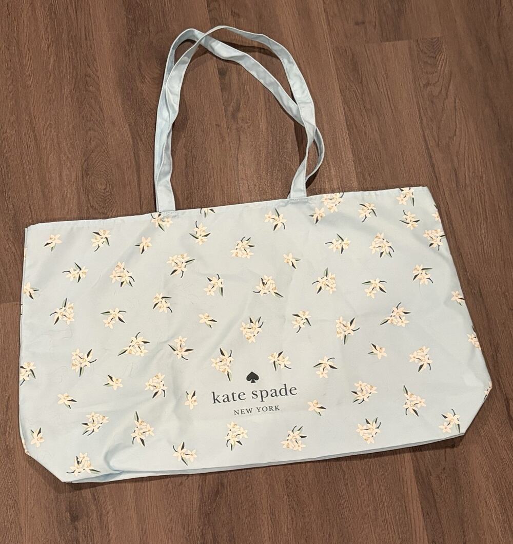 kate spade new york Light Blue Floral Large Tote Shoulder Bag Lightweight Logo